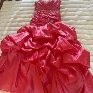 Night Moves strapless Flamingo Corset Ball Gown lace up back ruffle bottom SZ4